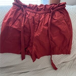 Rust Red Paperbag Waist Shorts